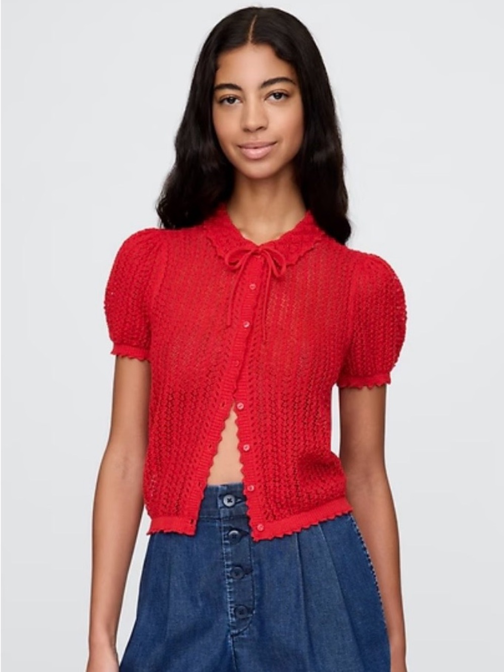 Gap x DÔEN red linen blend short sleeve cardigan size S